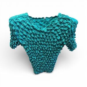 Emerald Green popcorn bubble crinkle-textured short-sleeve shirt Y2K Fashion Top